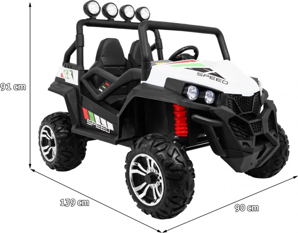 Ramiz Grand Buggy Strong Lift pre deti biely + pohon 4x4 + diaľkové ovládanie + nosič batožiny + rádio MP3 + LED