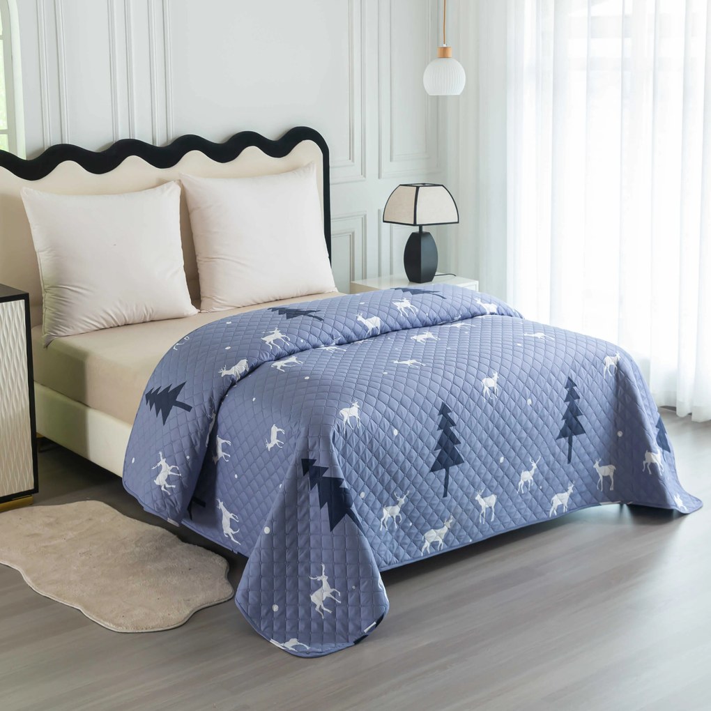 Prehoz na posteľ DEER AND TREE sivomodrý Rozmer: 220 x 240 cm