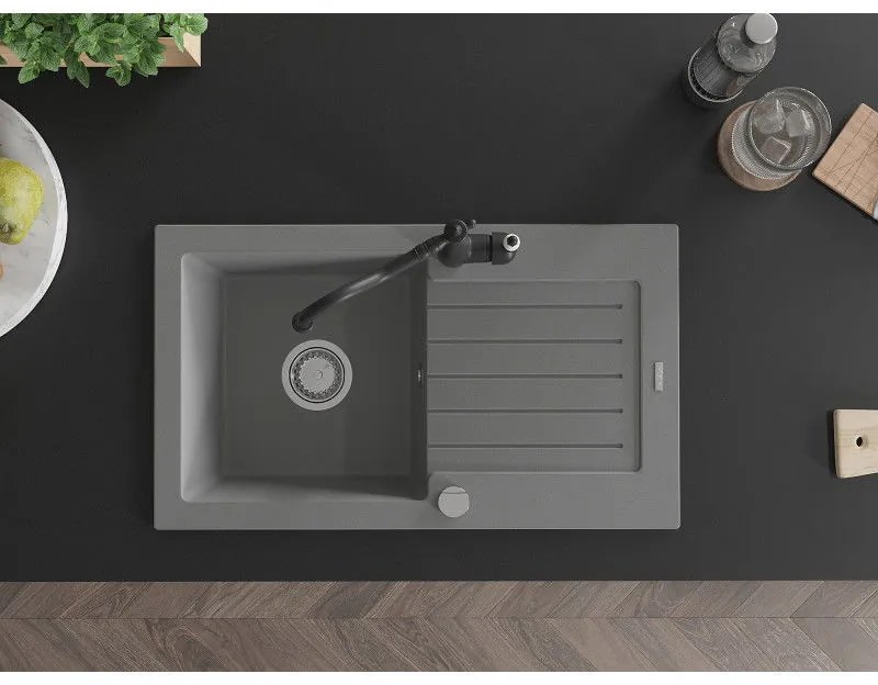 Mexen Pablo, granitový drez 752x436x161 mm, 1-komorový a drezová batéria Carla, šedá, 6510-71-670700-70
