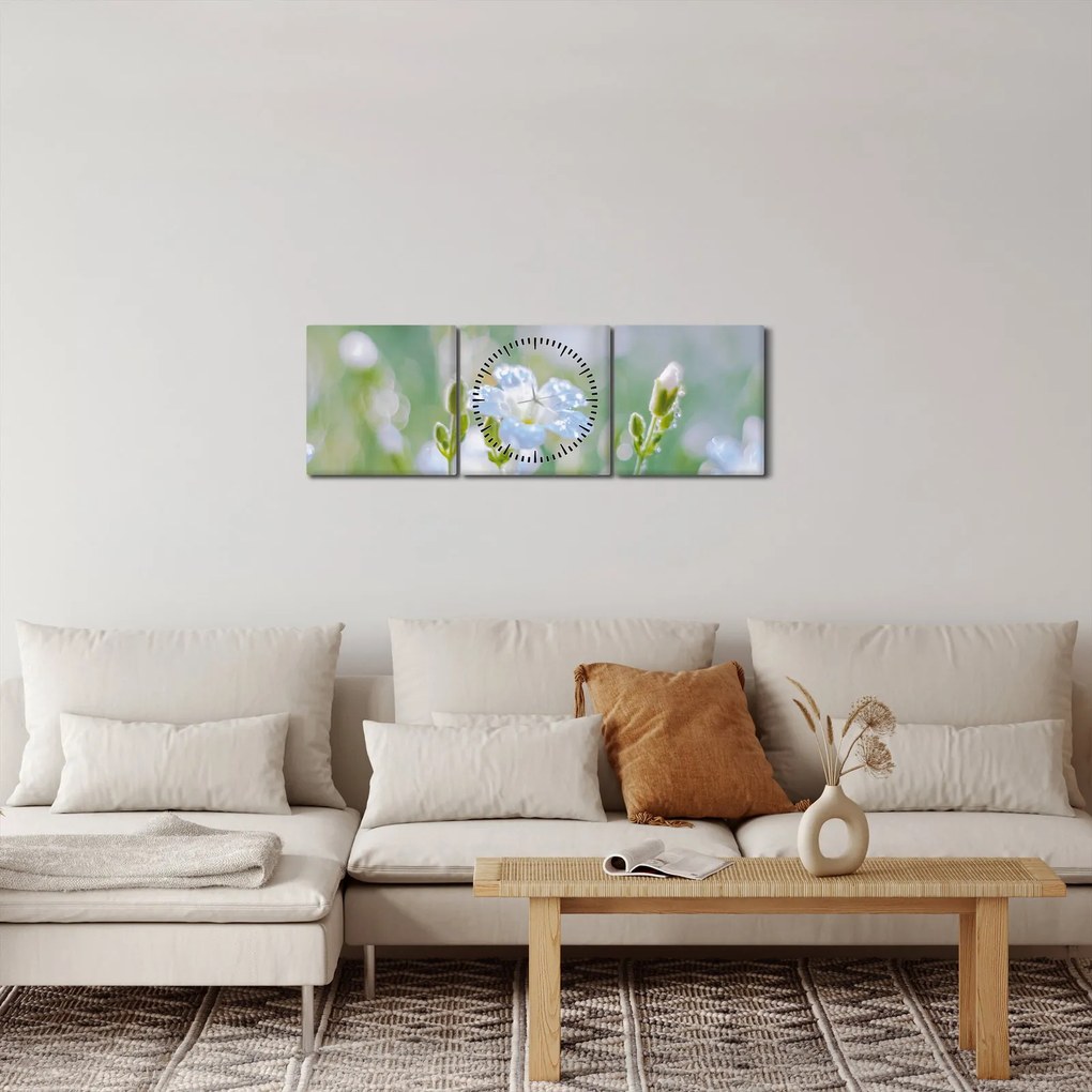 Obraz - Jemné kvety (s hodinami) (90x30 cm)