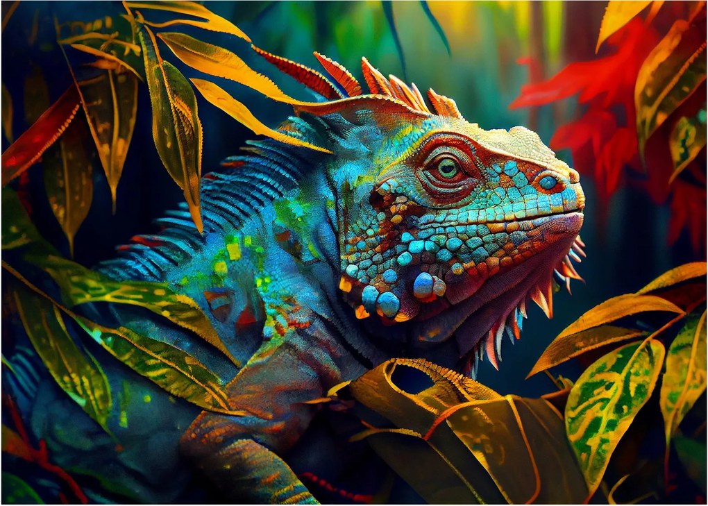 Sklenený obraz - Farebný leguán (70x50 cm)