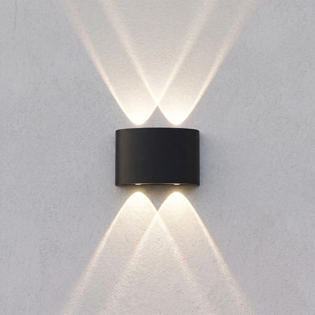 Toolight Toolight, JNH039-4G, vonkajšie LED nástenné svietidlo hore/dole, 4 LED, 12 W, 4000 K, IP44, čierna matná, OSW-56230