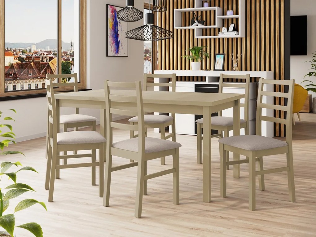 Rozkladací jedálenský stôl so 6 stoličkami AL02, Morenie: biela - L, Poťahové látky: Zetta 297