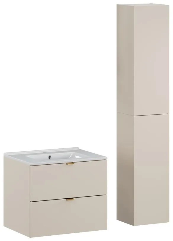 Kúpeľňová zostava Dalia Kašmírová Lávová so zápustným umývadlom a skrinkami 60 cm kašmírová/dub wotan