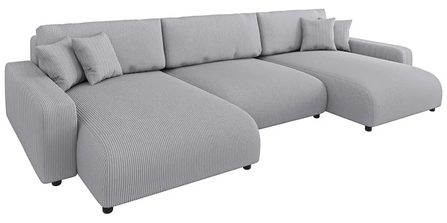 Svetlosivá menčestrová rozkladacia/s úložným priestorom rohová pohovka Sara – Ropez