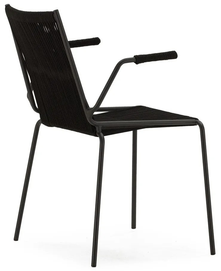 Čierne kovové jedálenské stoličky v súprave s podrúčkami/stohovateľné 2 ks Emily – Marckeric