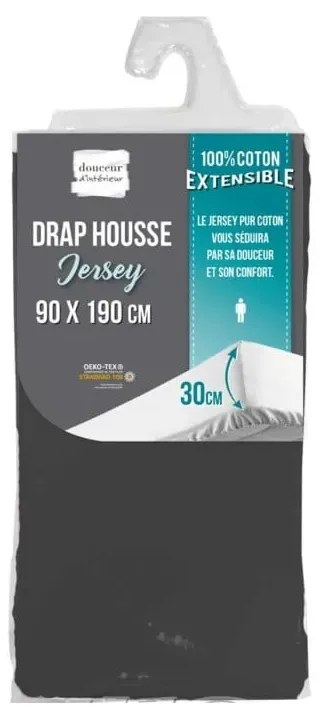 Antracitová napínacia plachta jersey 90x190 cm Jersy – douceur d'intérieur