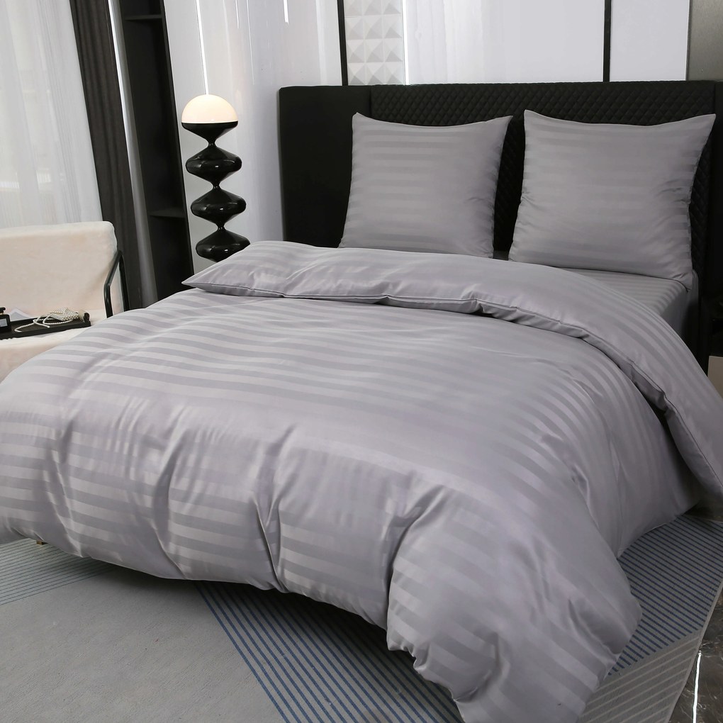 Hotelové obliečky z mikrovlákna JASMINE svetlo sivé - prúžok 2 cm, hotelové vrecko Rozmer obliečky: 2 ks 70 x 90 cm | 200 x 220 cm