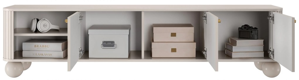 TV stolík Vesper 3D 187 cm - kašmír / zlaté úchytky / guľaté nohy