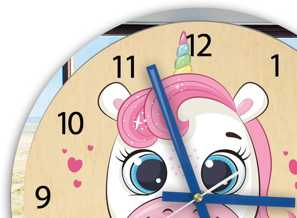 Dětské nástěnné hodiny Mirro Jednorožec 30 cm vícebarevné