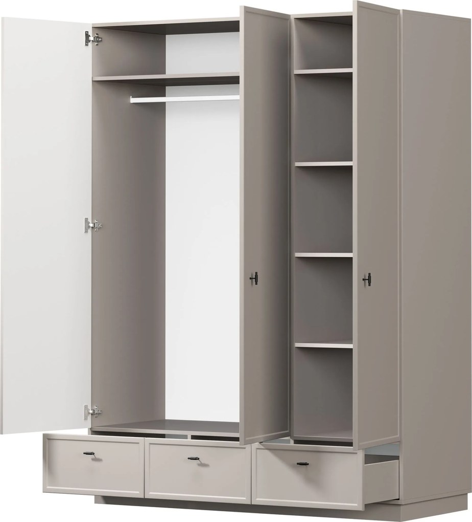 Šatníková skriňa Lorini 150 cm - kašmírová / čierne úchytky T