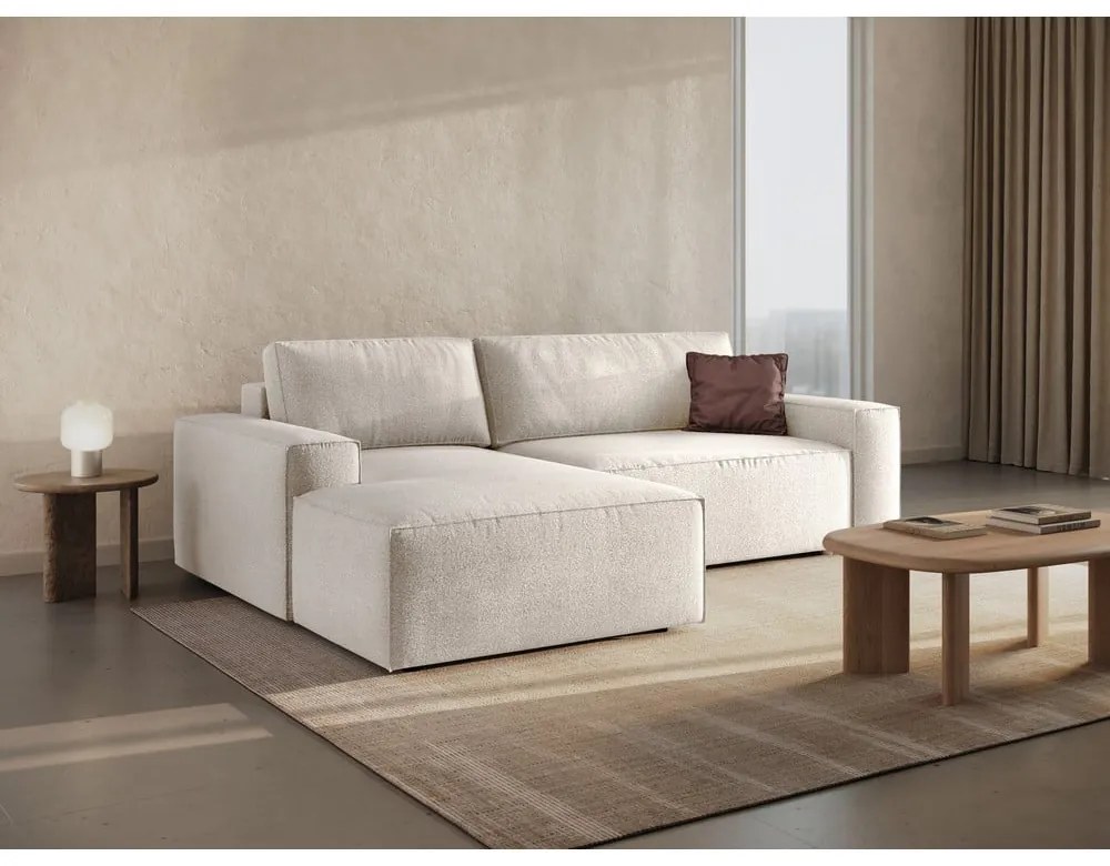 Biela rozkladacia rohová pohovka z textílie bouclé (ľavý roh) Jodie – Micadoni Home