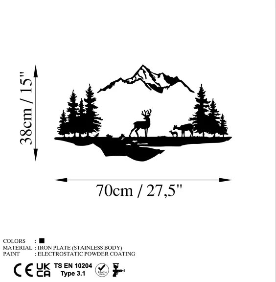 Nástenná dekorácia 2ks 70x38 cm jeleň kov/čierna