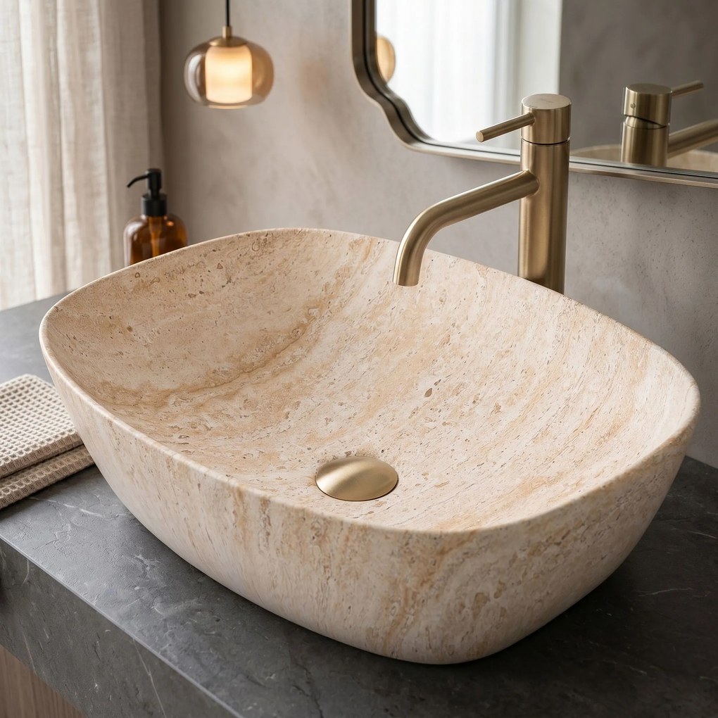 Rea Freja, umývadlo na dosku 512x396x137mm, imitácia kameňa-travertín matný, REA-U6689
