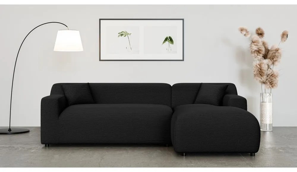 Čierna menčestrová rohová pohovka (pravý roh/s leňoškou) Martin – Ropez