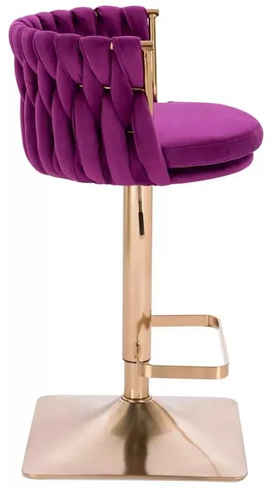 LuxuryForm DESIGN Barová stolička LYON VELUR na zlatej hranatej podstave - fuchsia