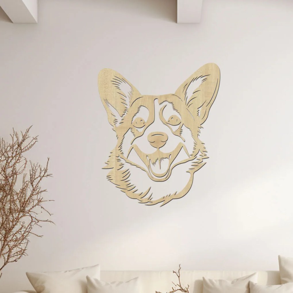 dřevo života Drevená dekorácia Corgi hlavy Rozmery - cm: 50x60, Zvoľte farbu dekoru: Dub Sonoma