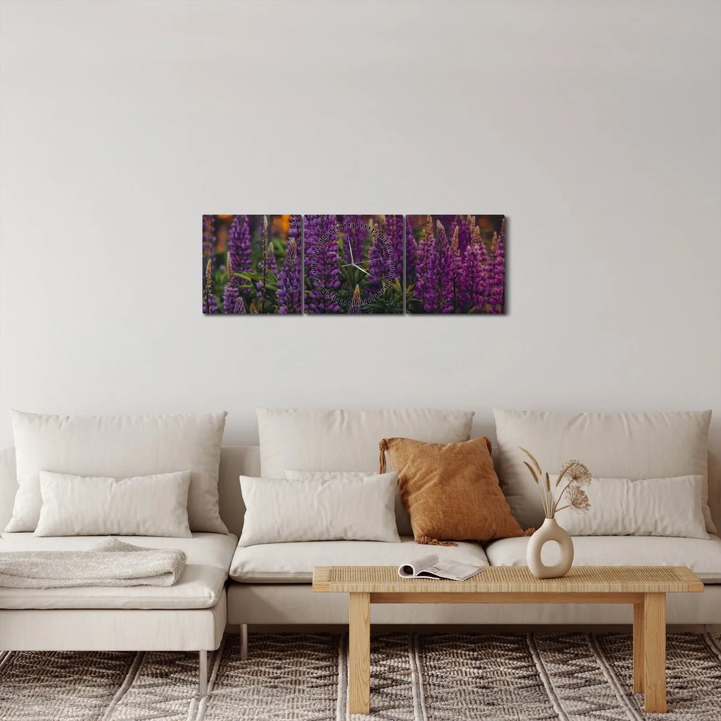 Obraz kvetov vlčieho bôbu (s hodinami) (90x30 cm)