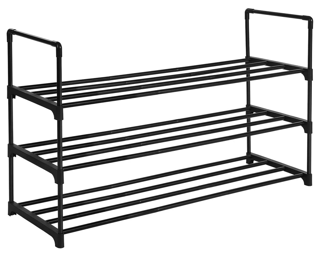 Stojan na topánky, 3 police, čierny, 92x55x30,5cm