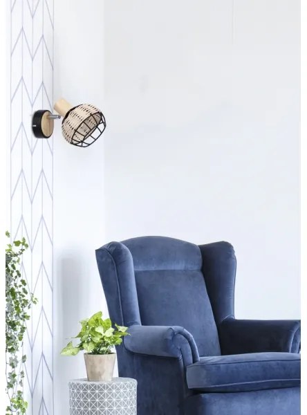 Nástenné bodové svietidlo TAJGA 1xE14/40W/230V ratan/čierna
