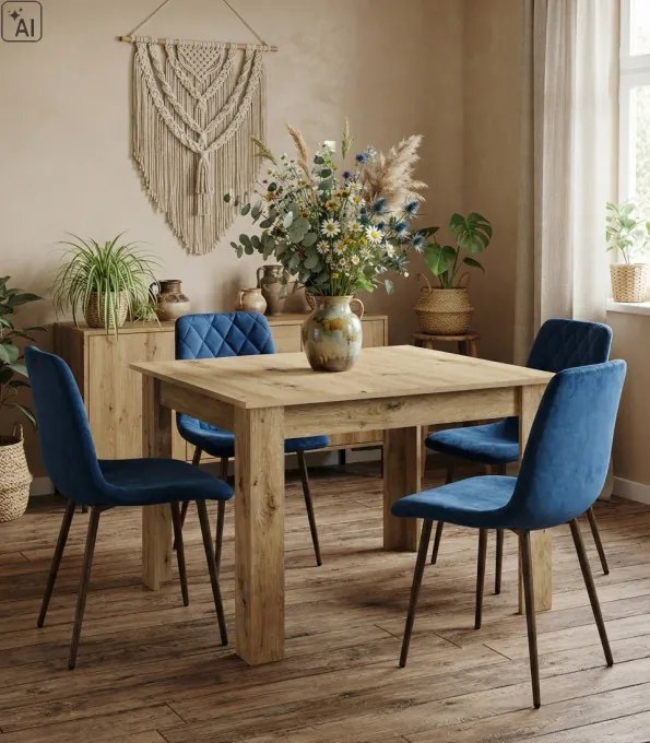 Jedálenská stolička TURIN zamatová, tmavomodrá / tmavohnedé nohy
