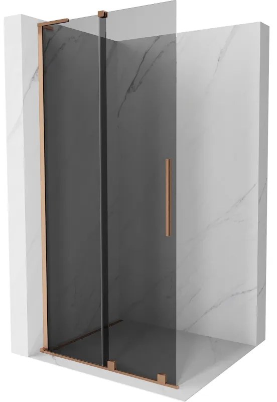 Mexen Velar L, posuvná sprchová zástena Walk-in 120 x 200 cm, 8mm šedé sklo, medená matná, 871-120-003-43-65