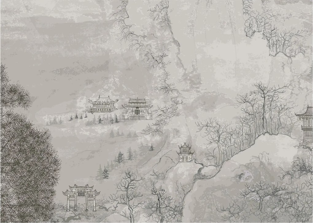 Sklenený obraz - Čínska krajina (70x50 cm)