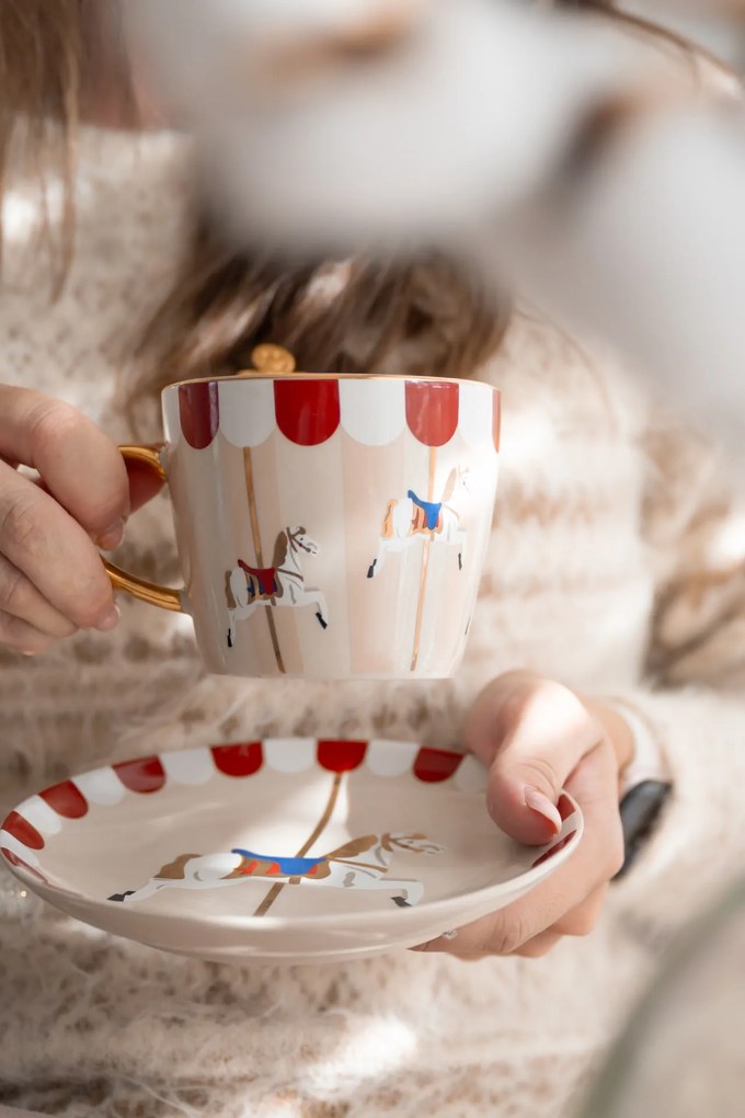 Bloomingville Keramický dezertný tanier Merry-go-round Koníky