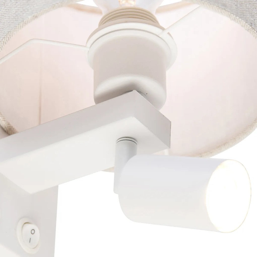 Nástenná lampa biela s lampou na čítanie a svetlosivým tienidlom 18 cm - Brescia