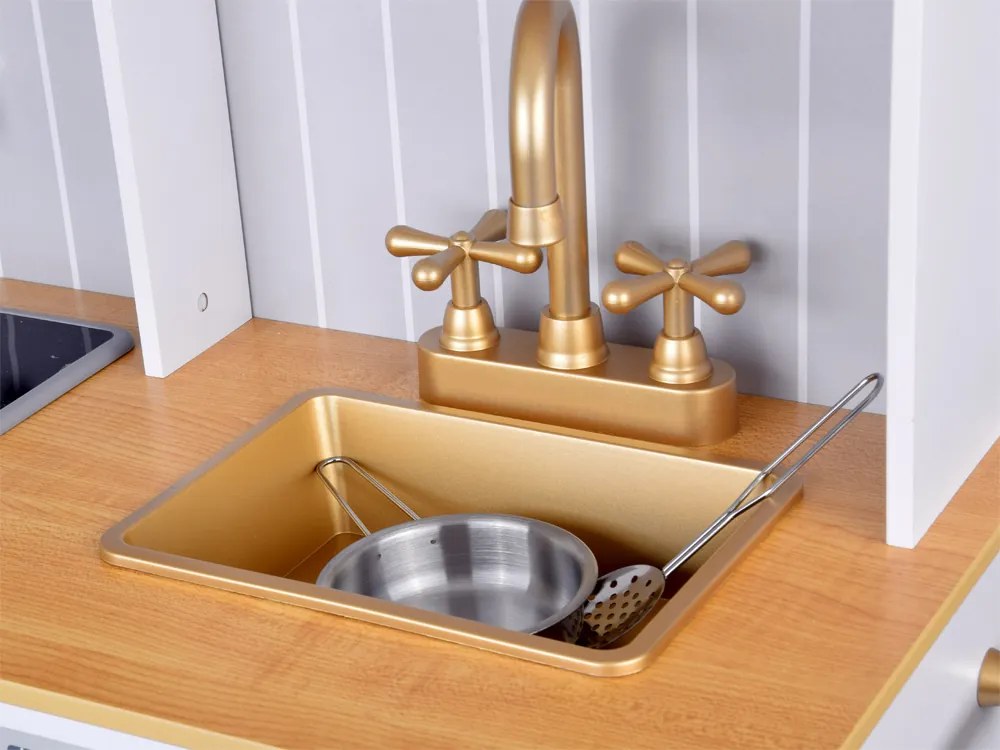 Elegantná biela drevená kuchyňa s príslušenstvom svetlo + zvuk ZA5387