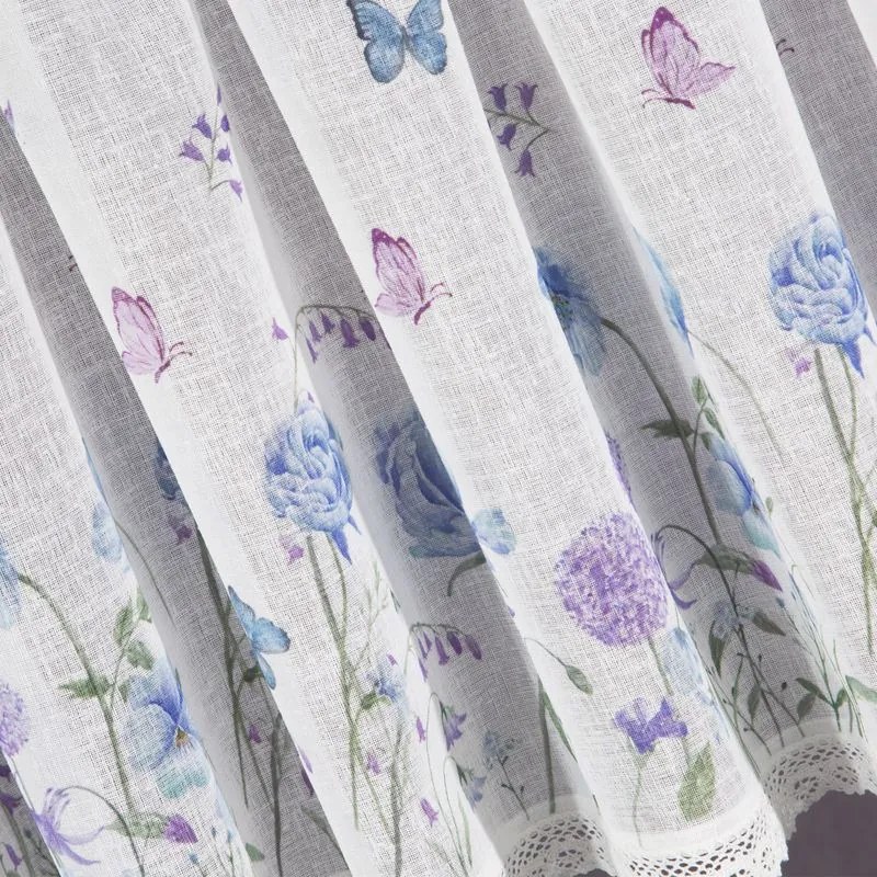 EUROFIRANY Potlačená záclona zdobená čipkou 150 cm x 30 cm biela 100 % polyester