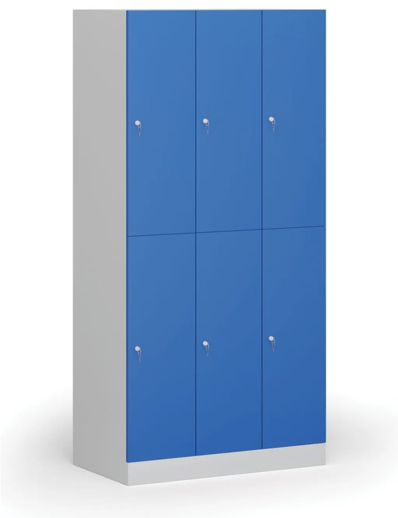 Šatníková skrinka S1 s úložnými boxmi, 6 boxov, 1850 x 900 x 500 mm, cylindrický zámok, modré dvere