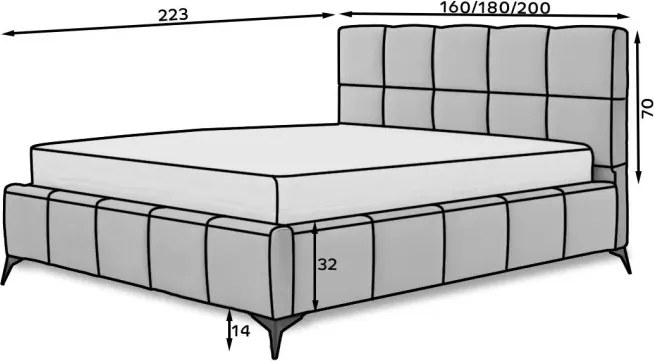 Moderná čalúnená posteľ MALO 200x180, sivá (Matt Velvet 85)