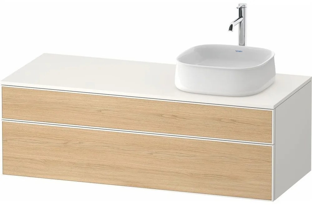 DURAVIT Zencha závesná skrinka pod umývadlo na dosku (umývadlo vpravo), 2 zásuvky, 1300 x 550 x 442 mm, dub prírodný/biela super matná, ZE4822R30840000