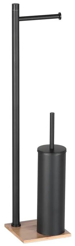 Gedy - Stojaca WC kefa s držiakom na toaletný papier TRILLY matná čierna/bambus