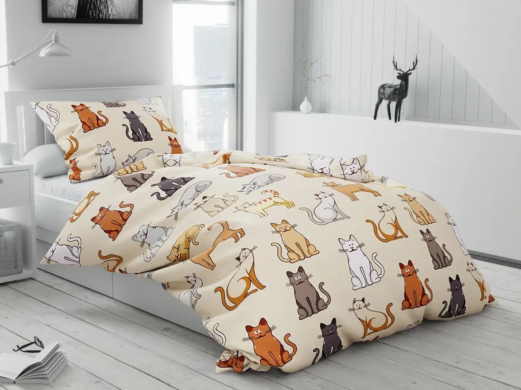 Bavlnené obliečky COLORED CATS BLEND krémové Rozmer obliečky: 70 x 90 cm | 140 x 200 cm