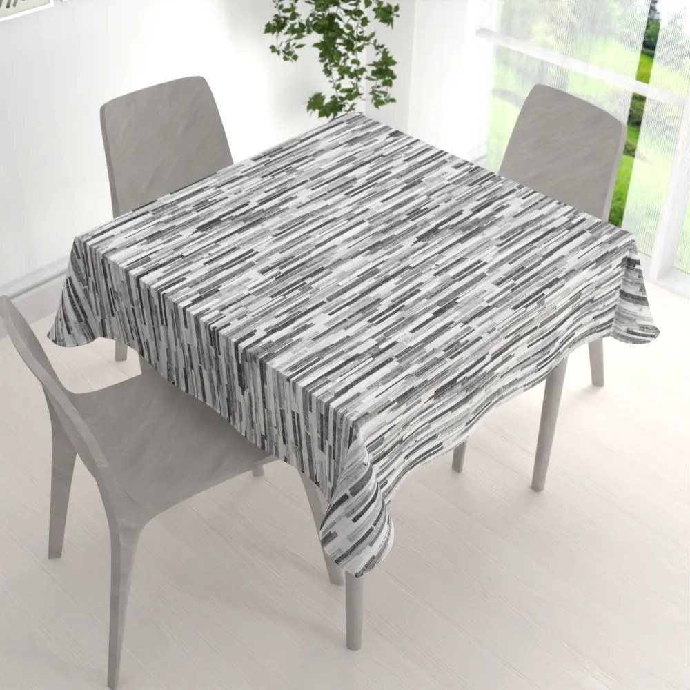 Biante Veľký dekoračný štvorcový obrus Leona LN-175 Sivo-čierne pásiky 200x200 cm