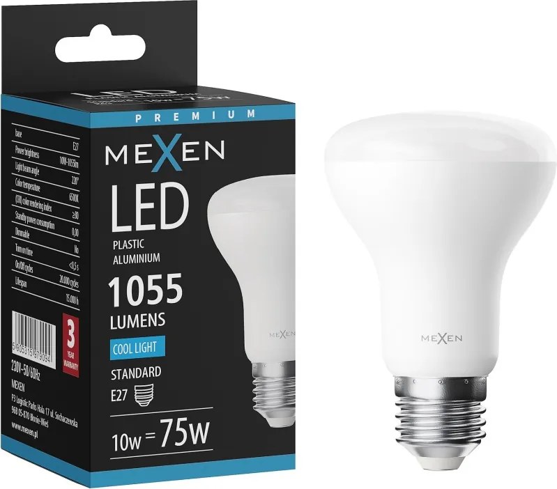 Mexen Nova, LED žiarovka E27, R63, 10W, Studená - 6500K, 1055 lm - L104-E27-1065-01