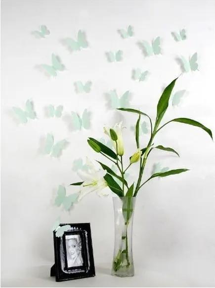 Sada 12 zelených 3D samolepiek Ambiance Butterflies