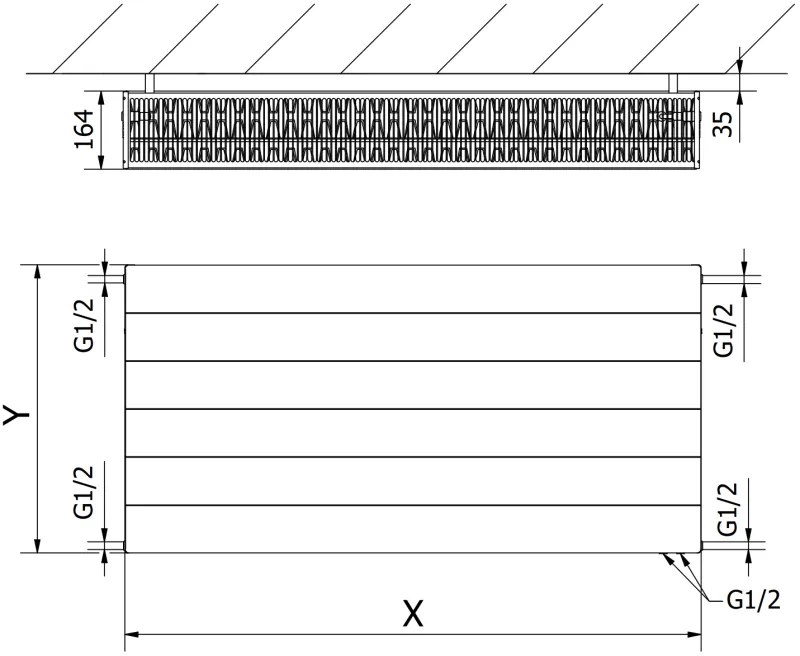 Mexen, Mexen Line CVL33 panelový radiátor 500 x 1300 mm, spodné pripojenie, 2471 W, biely - W633L-050-130-00