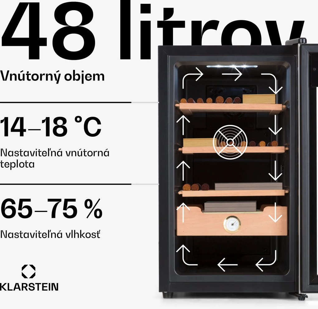 Klarstein El Presidente 48, humidor na cigary, 48 l, 2 zásuvky, 1 priehradka z cédrového dreva