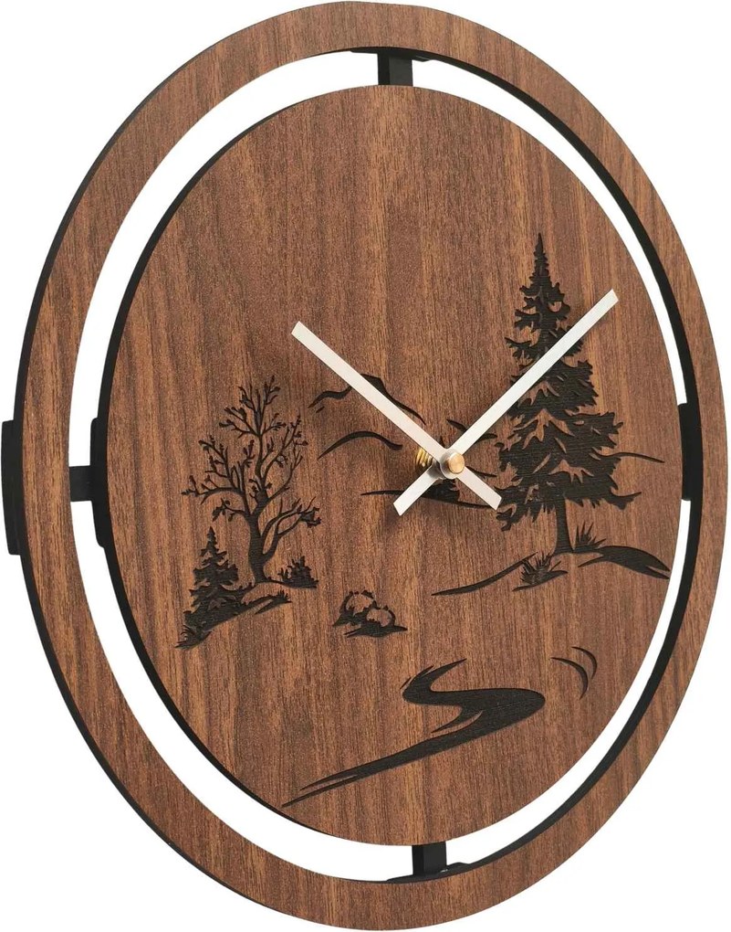 Drevené nástenné hodiny s lesným motívom | HOLU: HDF - Javor 30 cm 4798-115356 HDF0609-silver-ruky