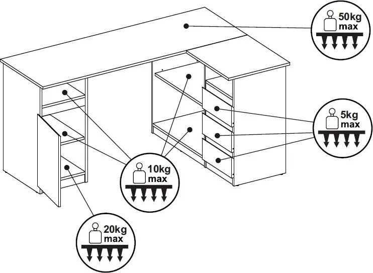 Rohový písací stôl Carlos, sivý betón