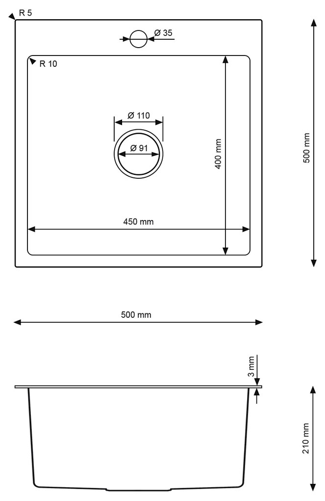 Erga HD, 1-komorový oceľový drez 500x500x210 mm, ružové zlato, ERG-MLS-HD5050Z