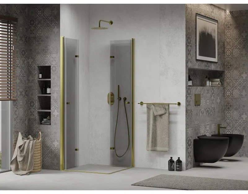 Mexen Lima Duo sprchovací kút so skladacími dverami 80 x 80 cm, 6mm číre sklo, zlatý profil, 856-080-080-50-00-02