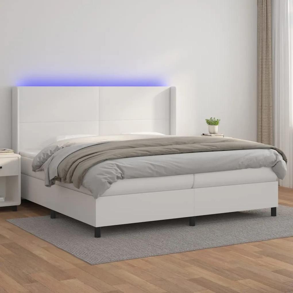 Boxspring posteľ s matracom a LED biela 200x200 cm umelá koža 3139284