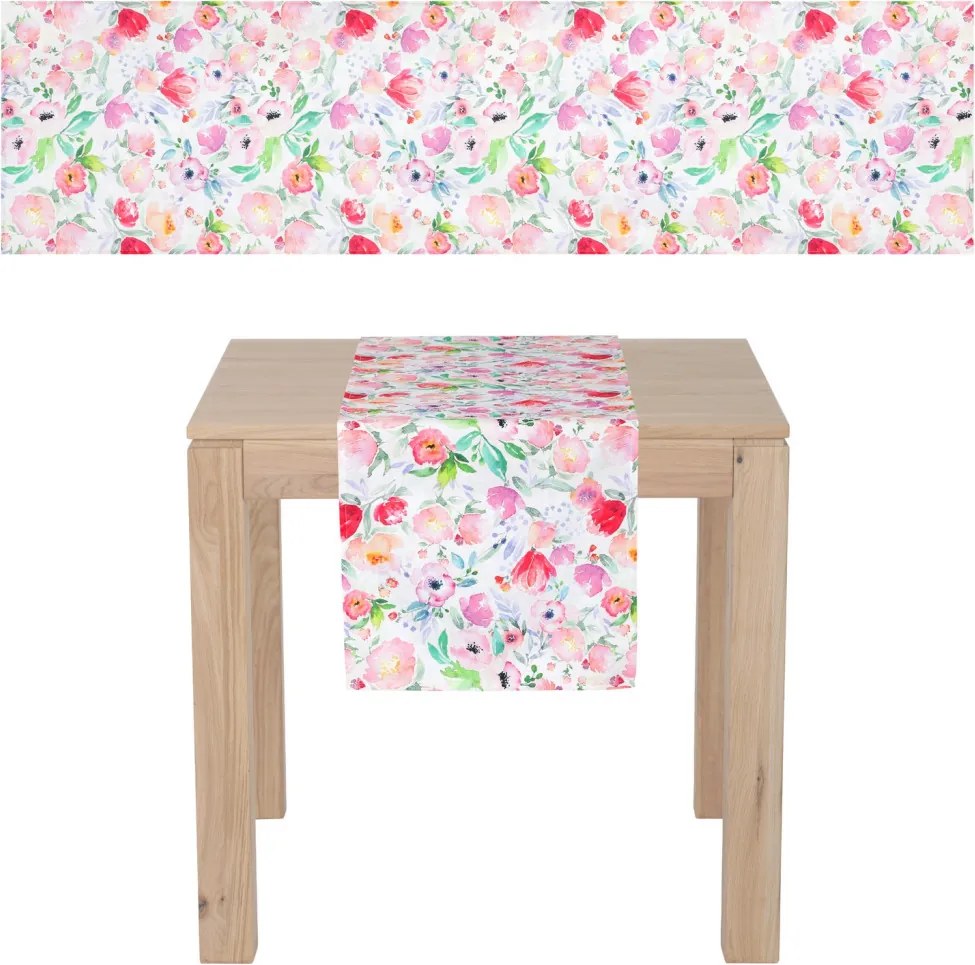 Behúň na stôl Akvarel kvety, 150x40 cm