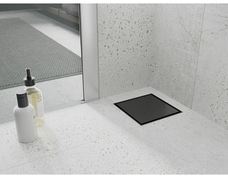 Mexen Flat nerezová podlahová vpusť 12x12 cm, čierna, 1710012