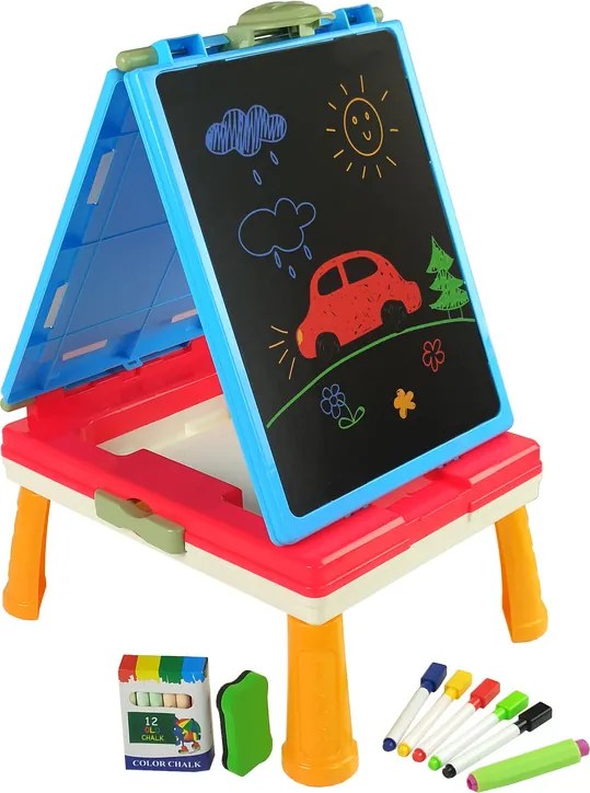 LEAN Toys Magnetická a kriedová tabuľa 3 v 1 s herným stolom modrá