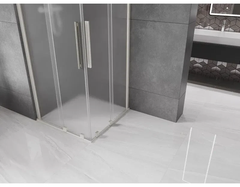 Mexen Velar Duo, sprchový kút s posuvnými dverami 80 x 80 cm, 8mm sklo námraza, brúsená oceľ, 871-080-080-32-97